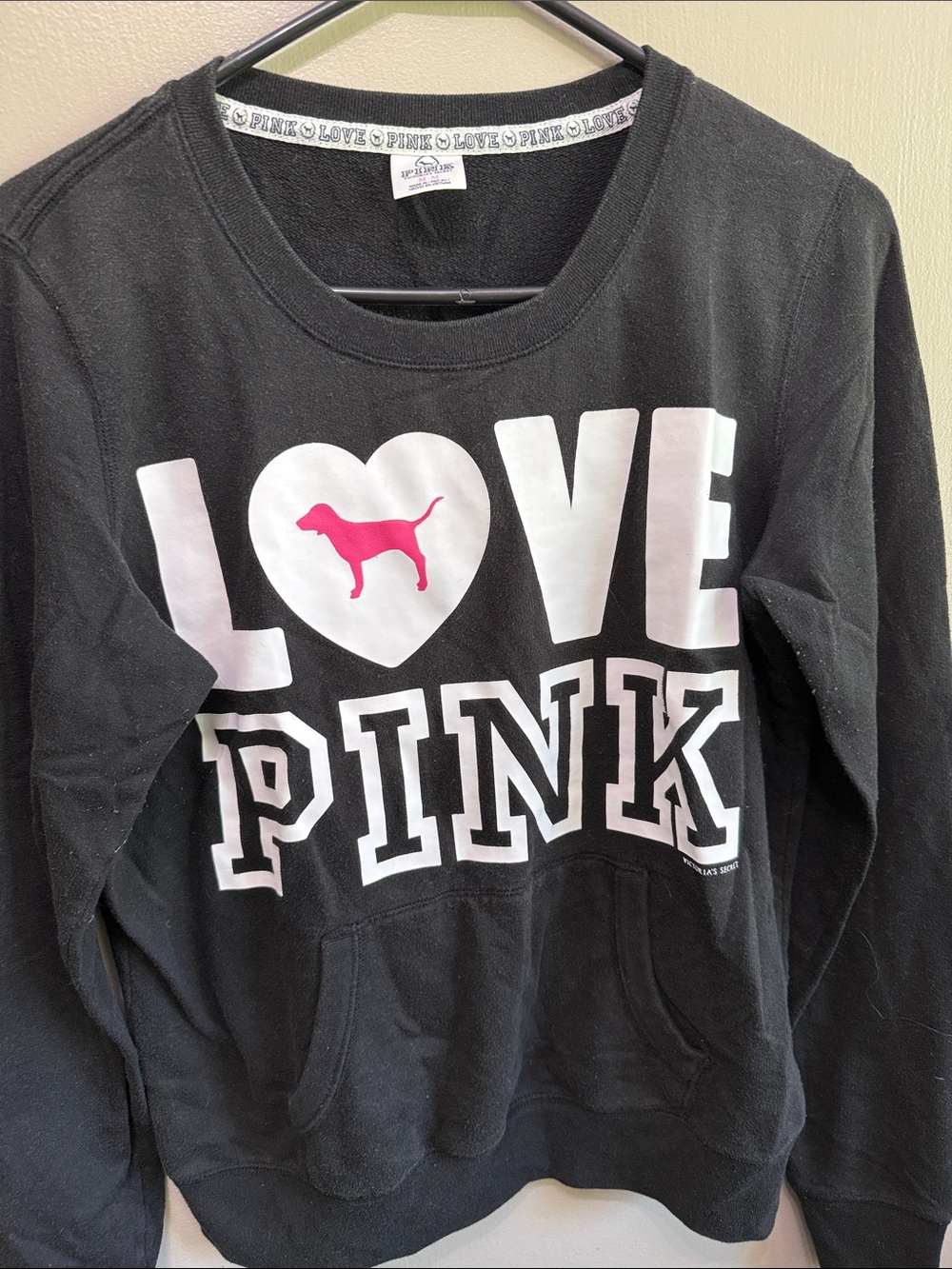 Victoria's Secret PINK Black Sweatshirt with White and Pink Logo